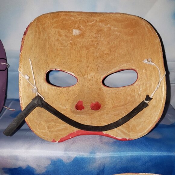 5 - Vtg Wood Indonesia Bali Topeng Dance Theater Demon Half-Masks Handcrafted - Picture 9 of 11